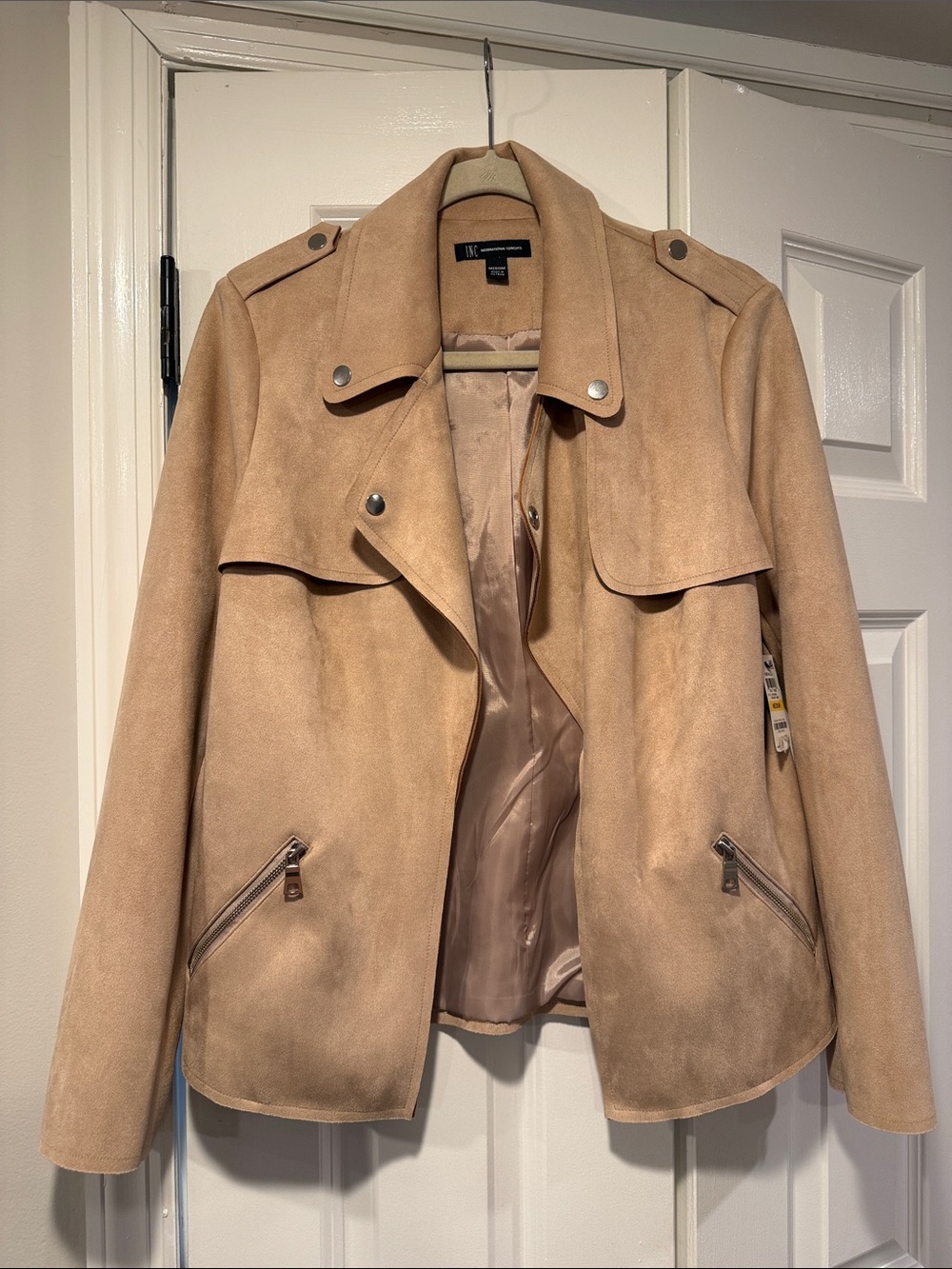INC International Concepts Beige Utility Suede Jacket